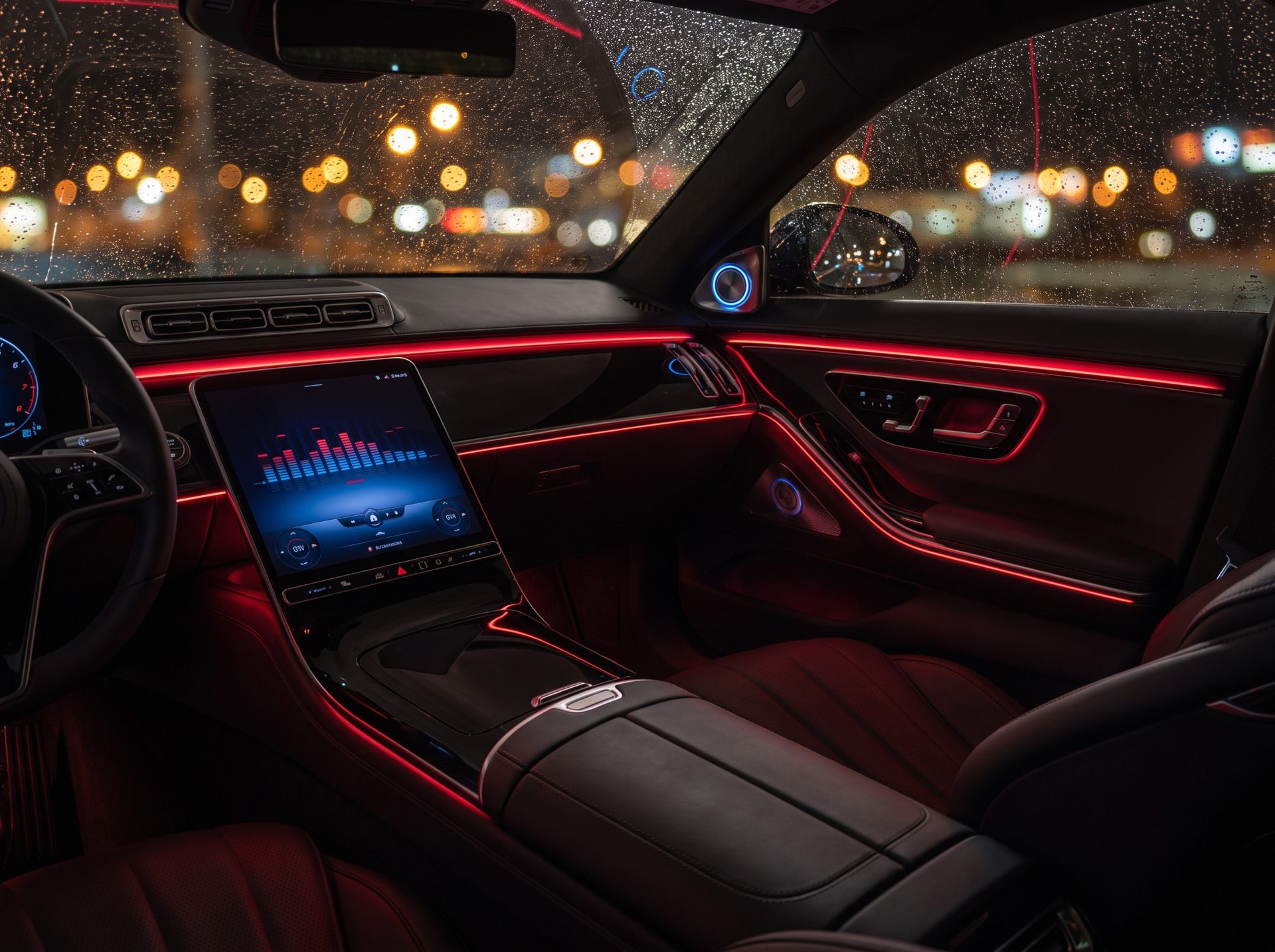 Car interior with red ambient lighting