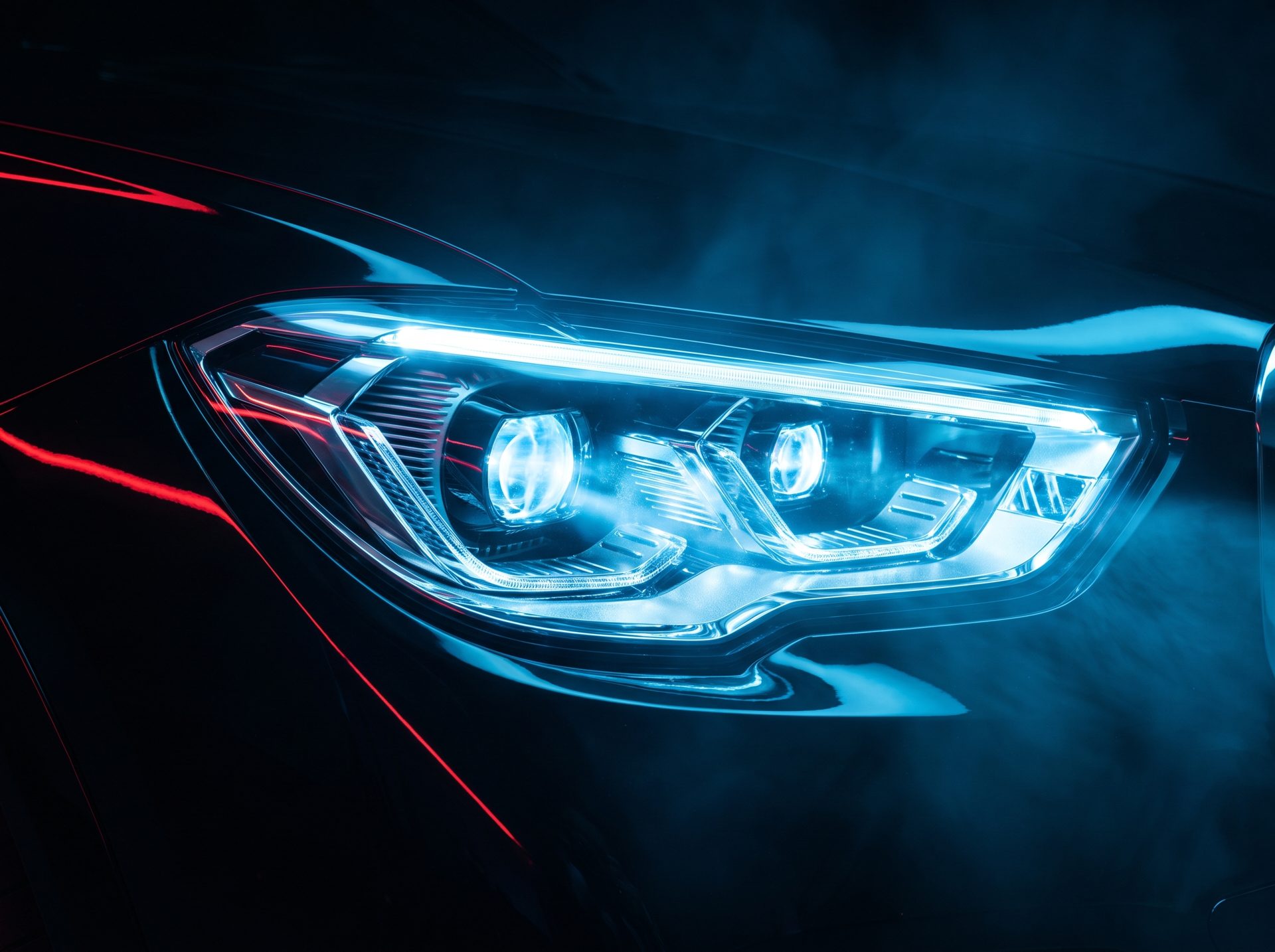 LED headlight glowing blue